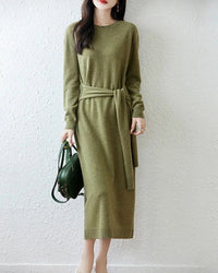 Merino Wool Belted Knit Dress