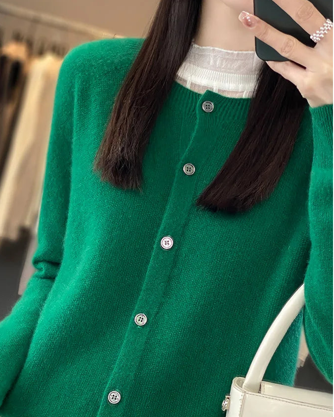 Pure Wool O-Neck Cardigan