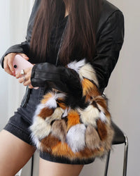 Leopard Faux Fur Baguette Shoulder Bag