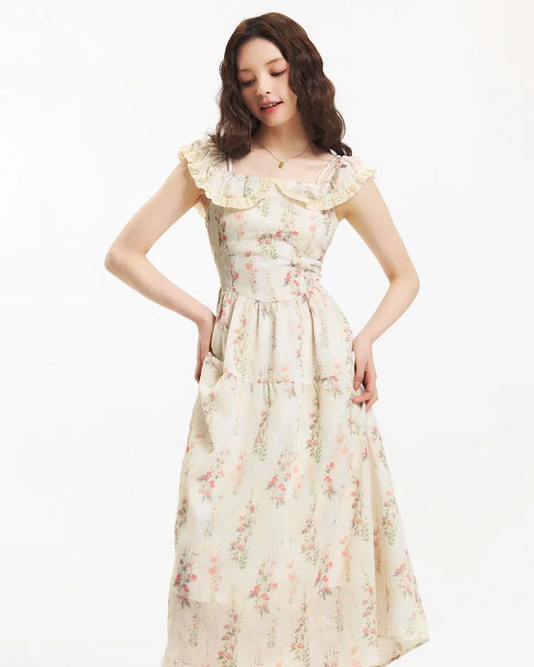 Printed Ruffled Halter-Neck Waist Dress