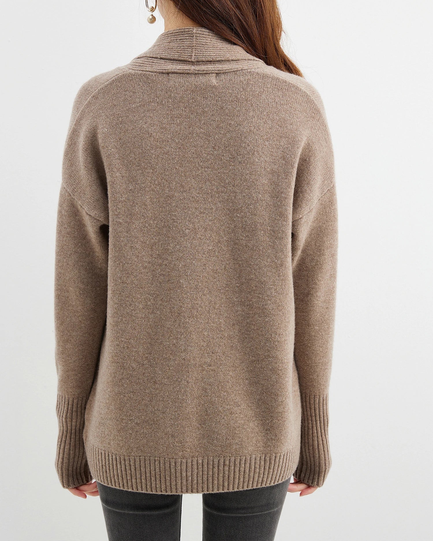 Merino Wool Solid Scarf Collar Loose Knit Cardigan