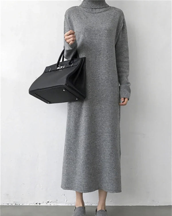 Turtleneck Long Sleeves Knitted Maxi Dress