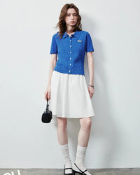 Ice Silk Cable Knit Polo Top