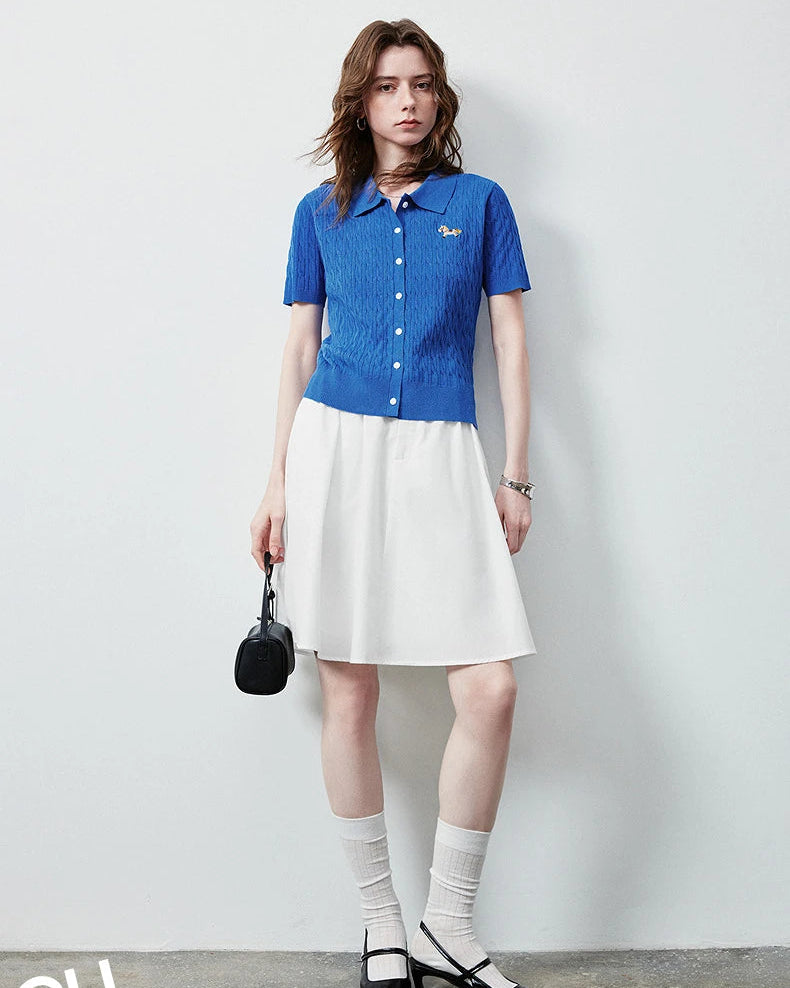 Ice Silk Cable Knit Polo Top