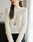 Pure Cotton Openwork Long-Sleeve T-Shirt