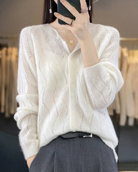 Merino Wool Hollow Knit Cardigan