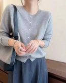 Pure Wool Round-Neck Slim Cardigan