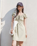 Square Neckline Bow-Trimmed Lace Mini Dress