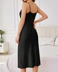 Solid V-Neck Sleeveless Mid-Length Nightgown