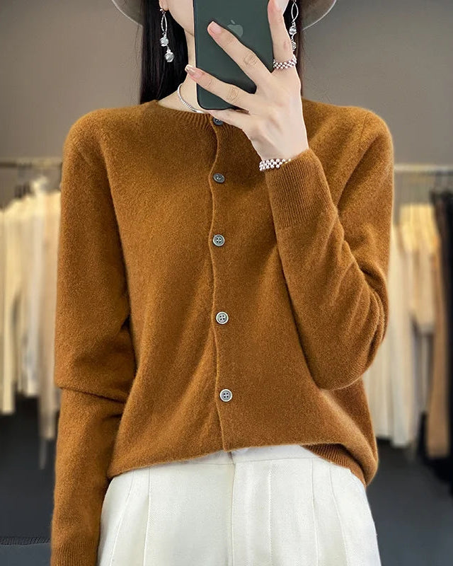 Merino Wool Round Neck Knit Cardigan