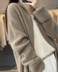 Wool Solid V-Neck Pocket Loose Long Knit Cardigan