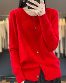 Mink Cashmere Crew Neck Cardigan Sweater