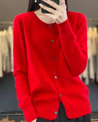 Mink Cashmere Crew Neck Cardigan Sweater
