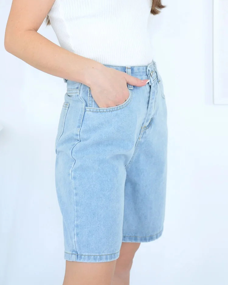 Vintage Straight Leg Denim Bermuda Shorts