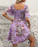 Floral Smocked Square-Neck Boho Dress