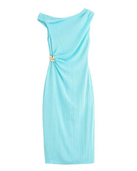 Asymmetric Neck Slit Sleeveless Maxi Dress