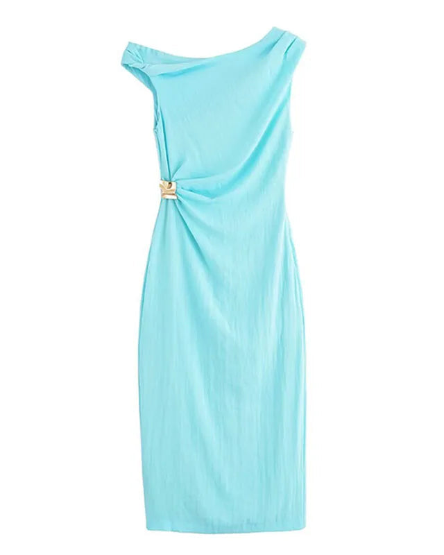 Asymmetric Neck Slit Sleeveless Maxi Dress