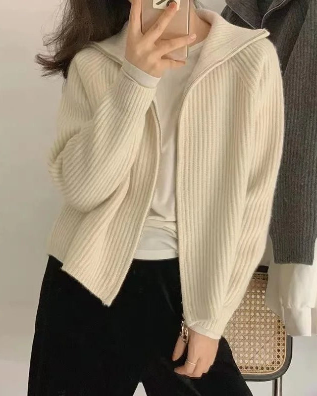 Zipper Wool Knitted Short Coat