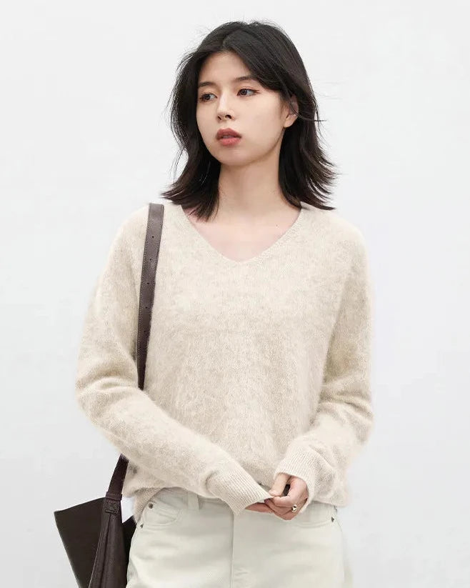 Wool Cashmere V-Neck Pullover