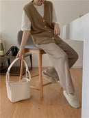 Drawstring Ribbed Knitted Wide Leg Sweatpants