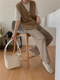 Drawstring Ribbed Knitted Wide Leg Sweatpants