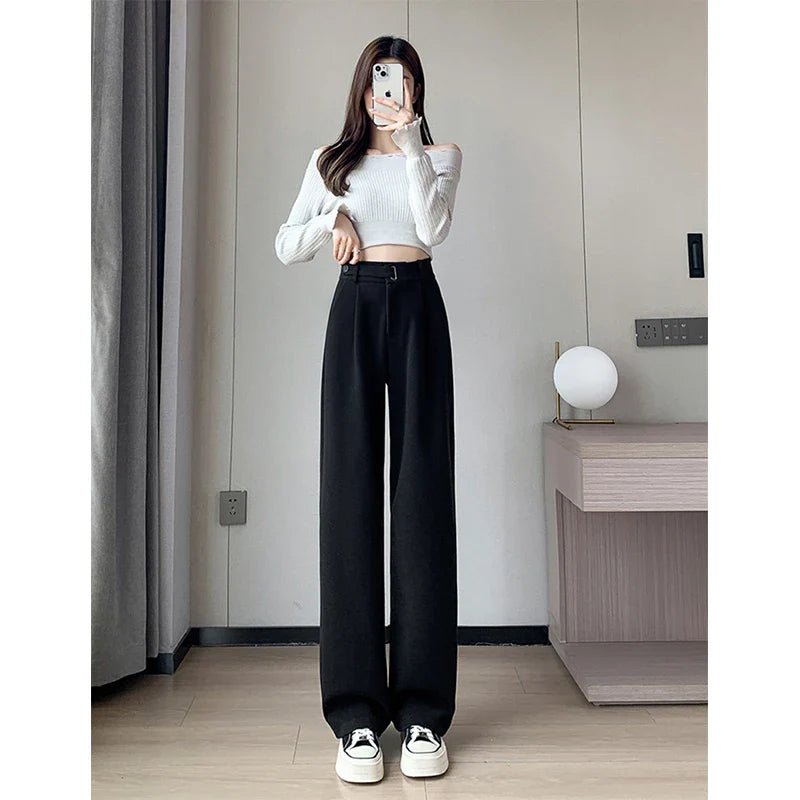 High Waist Straight Leg Woolen Trousers