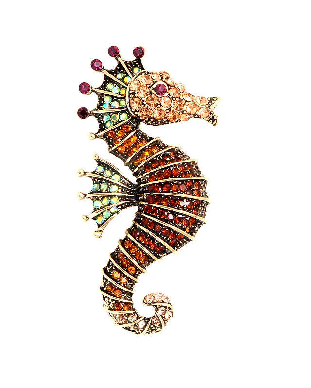 Diamond-Set Seahorse Brooch