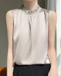 Loose And Casual Satin Vest T-Shirt With Ruffled Collar