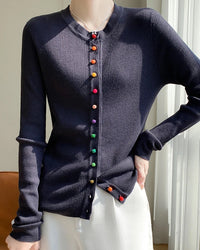 Wool Casual Crew Neck Single-Breasted Sweater