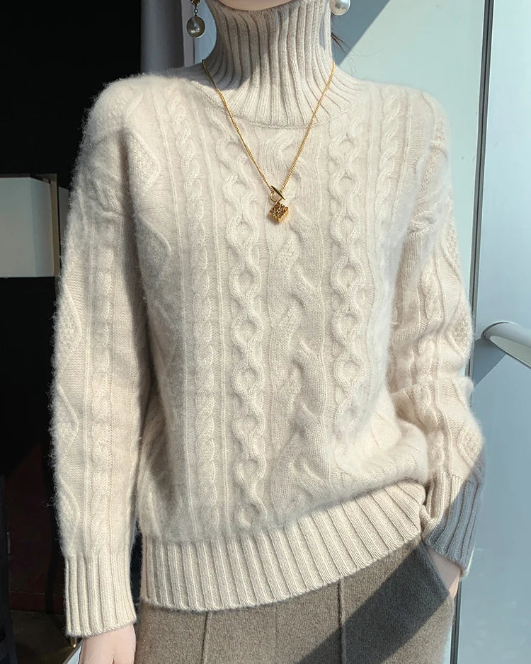 Merino Wool Twist Turtleneck Sweater