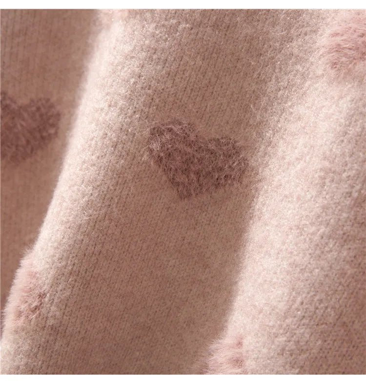 Pink Heart Winter Knitted Sweater