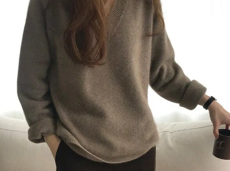 Gentle Herd Slouchy V-neck Wool Sweater
