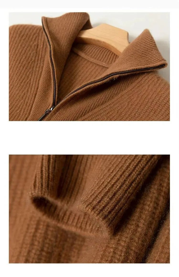 Gentle Herd Lapel Zipper Cashmere Pullover