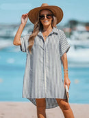 Oversized Striped Short Dolman Sleeve Shirt Dress