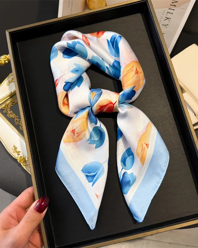Floral Print Satin Square Scarf
