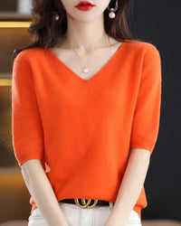 Merino Wool V-Neck Short Sleeve Pullover