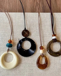 Vintage Resin Circle Pendant Rope Necklace