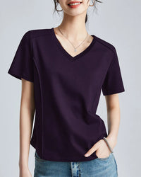 Knitted Mercerized Cotton V-Neck T-Shirt