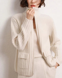 Cashmere Mock-Neck Zip Cardigan