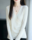 Irregular Crossover V-Neck Wool Pullover