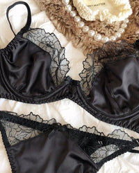 Ultra-Thin Sexy Satin Lace Patchwork Bra Set