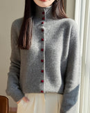 Wool High Neck Knit Cardigan