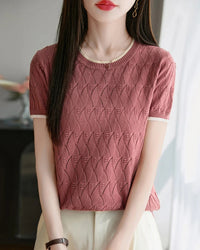 Cotton Jacquard Colorblock Knit Tee