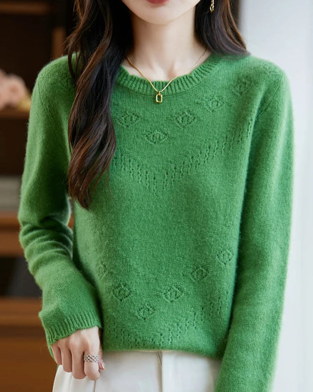 Pointelle Merino Wool Crewneck Sweater