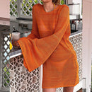 Knitted Bat Sleeves Backless Bikini Hollow Cover-Up