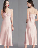 Lace-Trim Satin Mid-Length Slip Nightgown