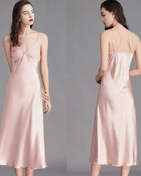Lace-Trim Satin Mid-Length Slip Nightgown