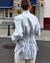 Tie Belt Cotton Shirt Blouse