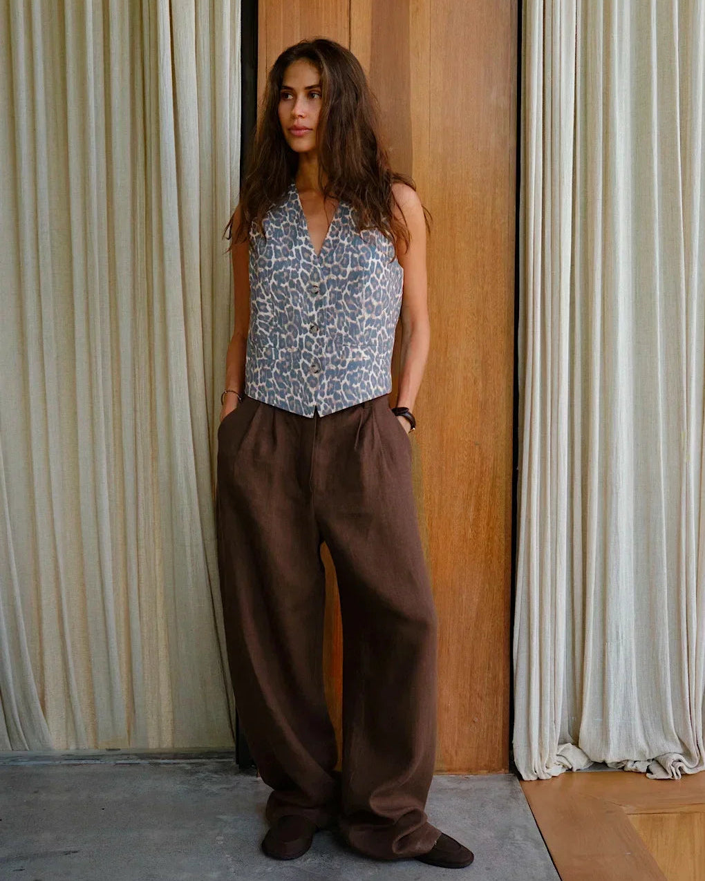 High Waisted Linen Blended Straight Leg Pants