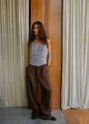 High Waisted Linen Blended Straight Leg Pants